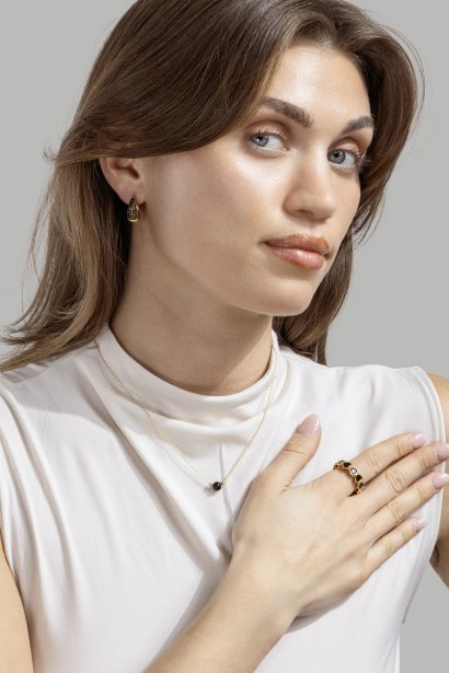Collier Noir Sphere - 18k Plaqué or