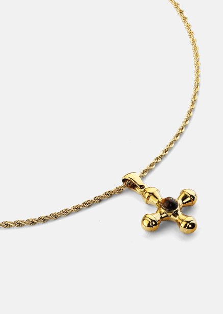 Emerald Cross Brown Collier – 18k Plaqué or
