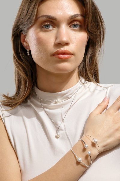 Pearl End Cuff Bracelet - Plaqué argent