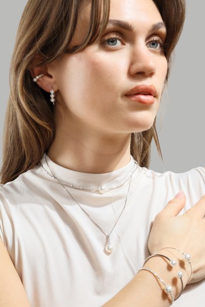 Pearl End Cuff Bracelet - Plaqué argent