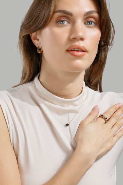 Collier Noir Sphere - 18k Plaqué or