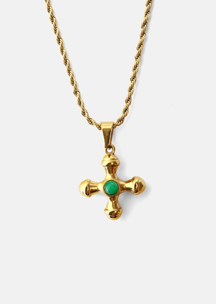 Emerald Cross Green Collier – 18k Plaqué or