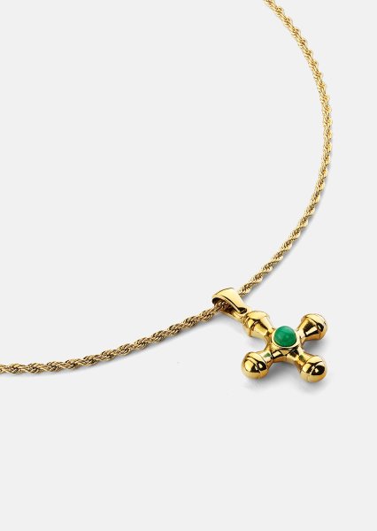 Emerald Cross Green Collier – 18k Plaqué or