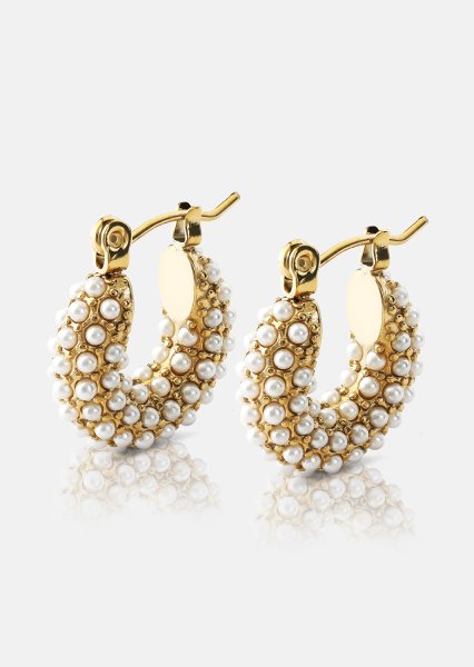 Chunky Pearl Hoop Boucle d'oreille - 18k Plaquée or