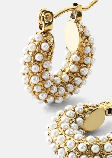 Chunky Pearl Hoop Boucle d'oreille - 18k Plaquée or