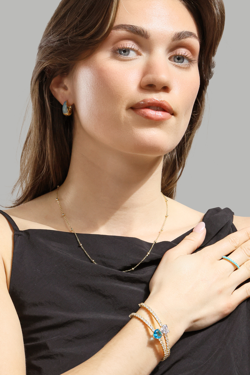 Boucle d’oreille Turquoise Crystal Bold Hoops - 18k Plaquée or