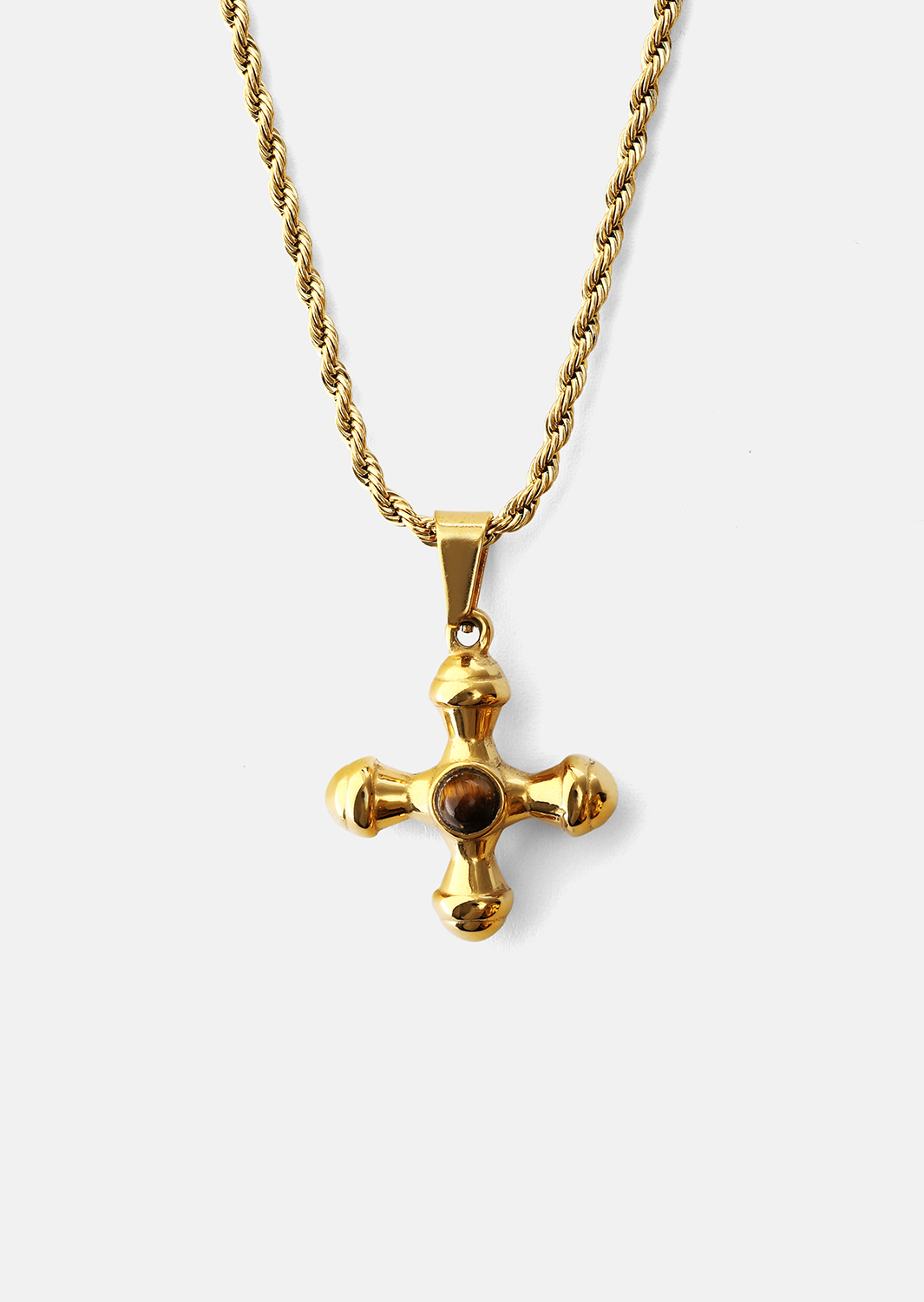 Emerald Cross Brown Collier – 18k Plaqué or
